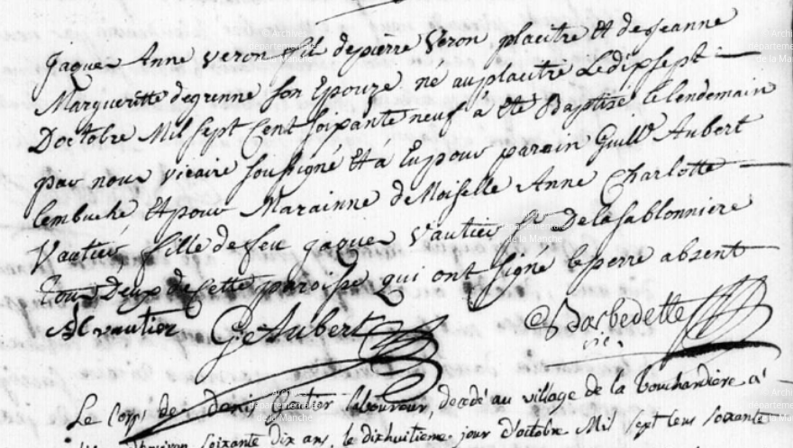 Acte de naissance de Jacques Anne VÉRON 1769